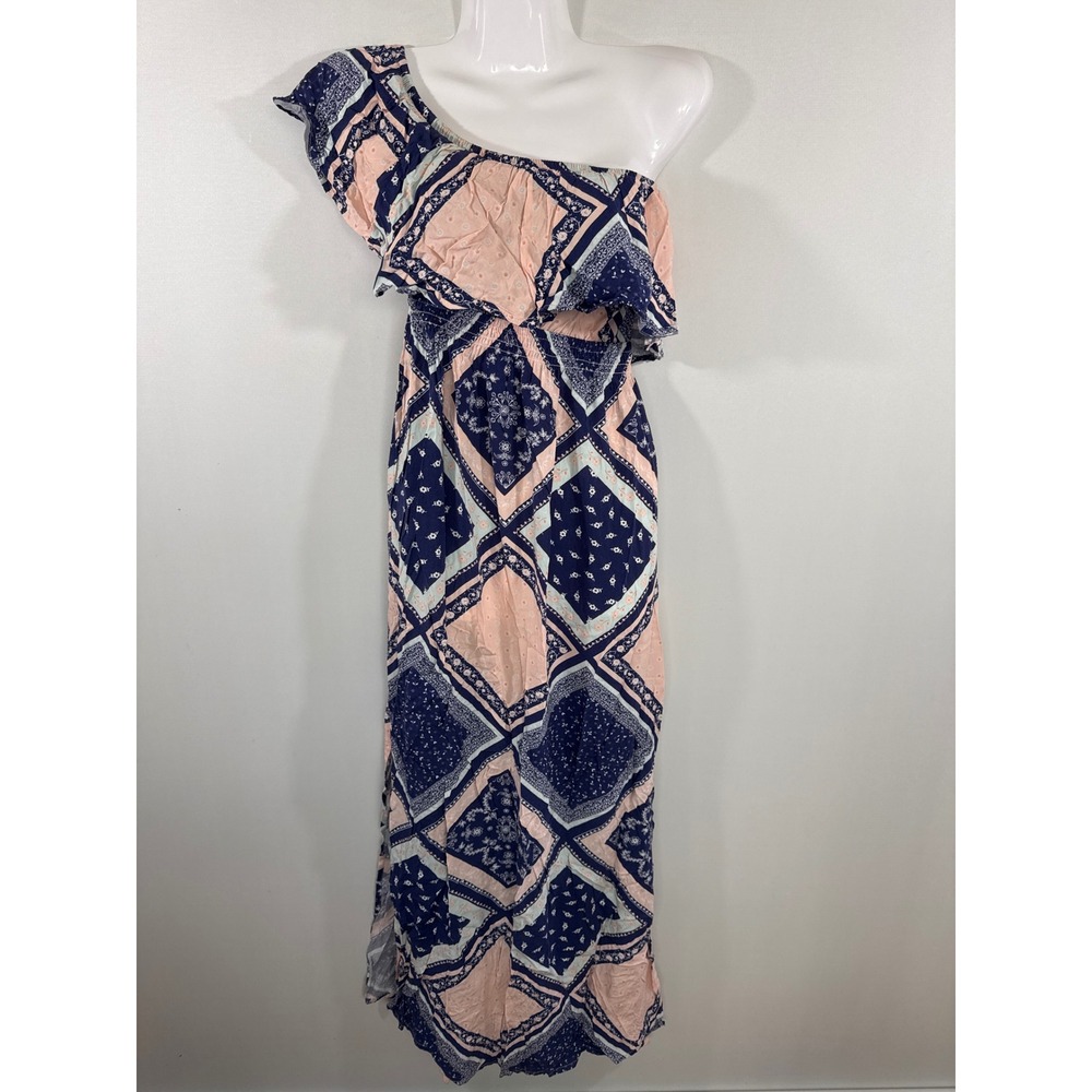 Cotton On Navy Peach Bandana Print One Shoulder Maxi Dress Womens Small Boho